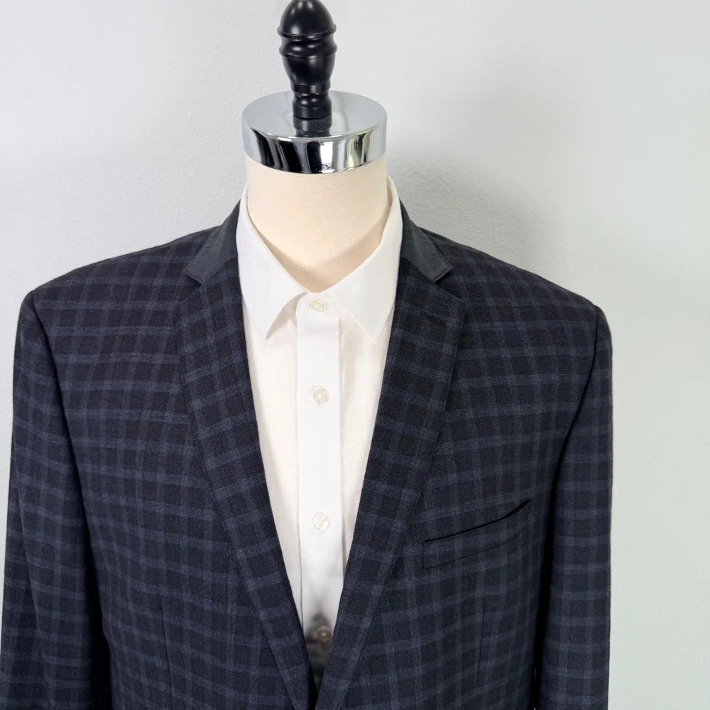 Marc New York Andrew Marc Mens 48XL Wool Sport Coat Blazer Plaid Leather Trim